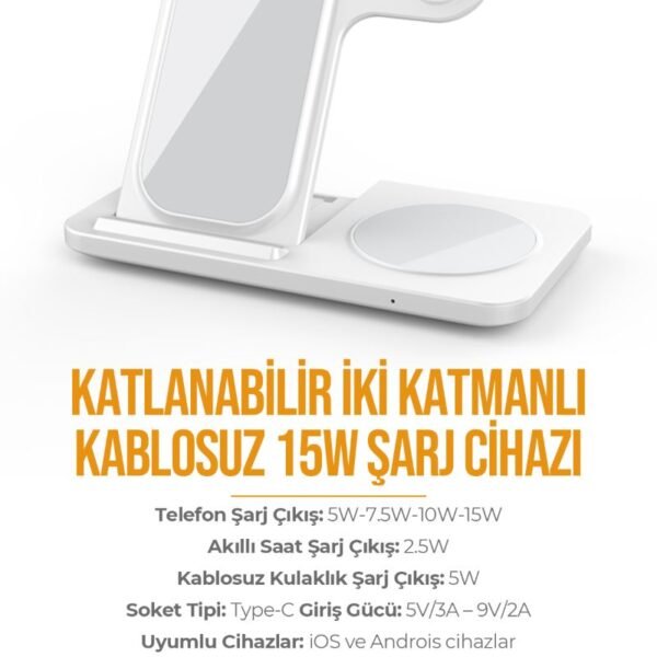Azeada PD-W8 Wireless Magsafe 3in 1 15 Watt Sarj Cihazi