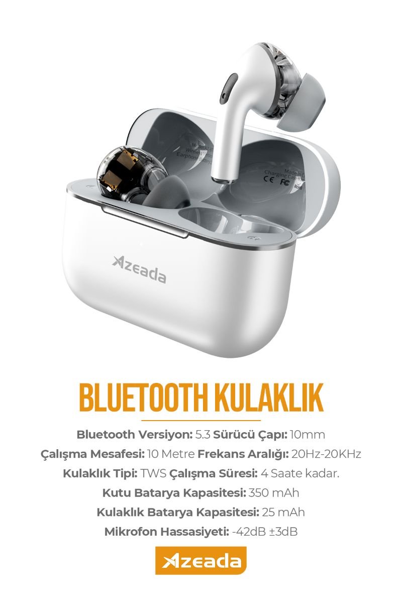059546_5.jpg Azeada Azeada AZ-BT10 TWS Bluetooth Kulaklık Beyaz Renk - Görsel 1