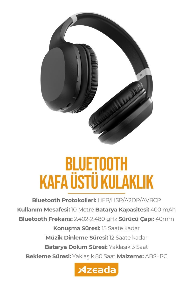 059573_5.jpg Azeada Azeada PD-BH500 Kulaküstü Bluetooth Kulaklık Siyah Renk - Görsel 1