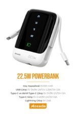 Azeada AZ-P01 22,5W 10000mAh Power Bank Dahili Kablolu - Görsel 5