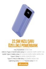 Azeada AZ-P10 22,5W 10000mAh Power Bank Dahili Kablolu - Görsel 5
