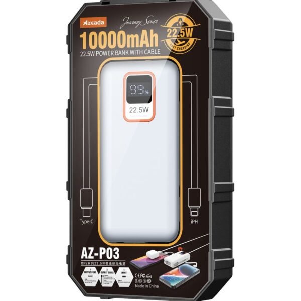 Azeada AZ-P03 22,5W 10000mAh Power Bank Dahili Kablolu