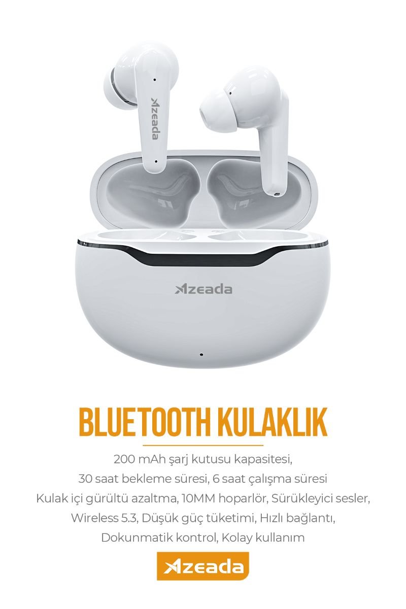 060185_5.jpg Azeada Azeada AZ-BT06 Bluetooth Kulaklık BEYAZ - Görsel 1
