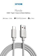 Simex USB to Type-c SPK-10 Monde 1mt 66W Data Kablosu