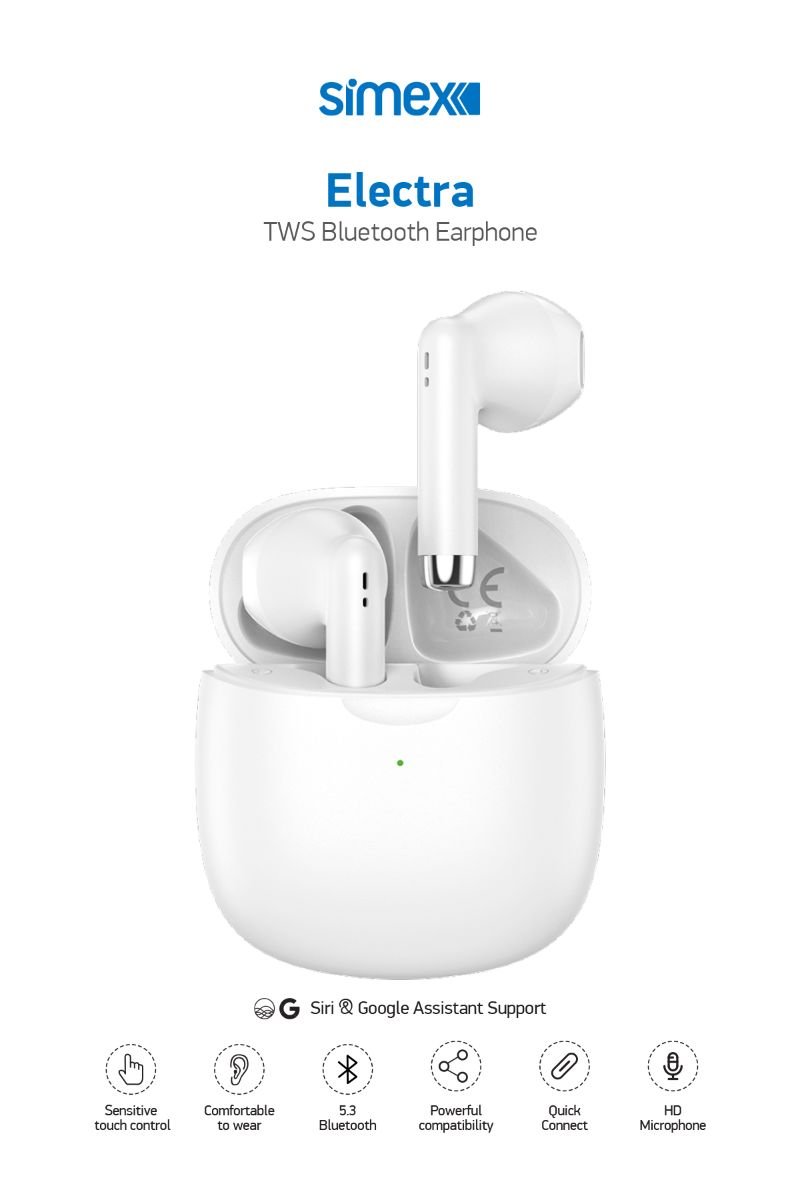 060954_3.jpg Simex Electra Bluetooth Kulaklık Beyaz Renk - Görsel 1