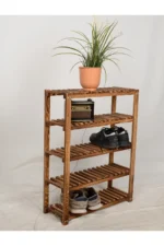 Wooden City 5 Katlı Masif Ahşap Ayakkabılık Ahşap Ayakkabı Rafı 60x80