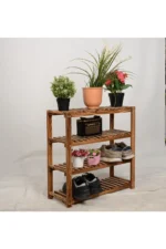 Wooden City 4 Katlı Masif Ahşap Ayakkabılık Ahşap Ayakkabı Rafı 60x60