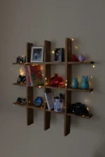 Wooden City Ahşap Raf Dekoratif Eskitme Işıklı Nostalji Kitaplık Süs Eşya Rafı - Görsel 2