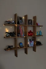 Wooden City Ahşap Raf Dekoratif Eskitme Işıklı Nostalji Kitaplık Süs Eşya Rafı - Görsel 3