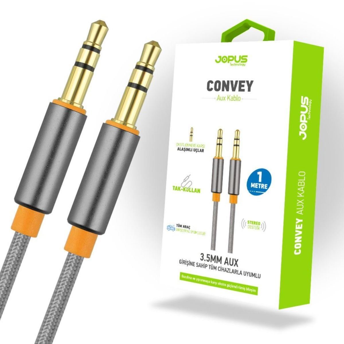 43372_1.jpg Jopus Jopus Universal 3.5mm JA-05 Convey 1 Metre AUX Kablosu FÜME - Görsel 1