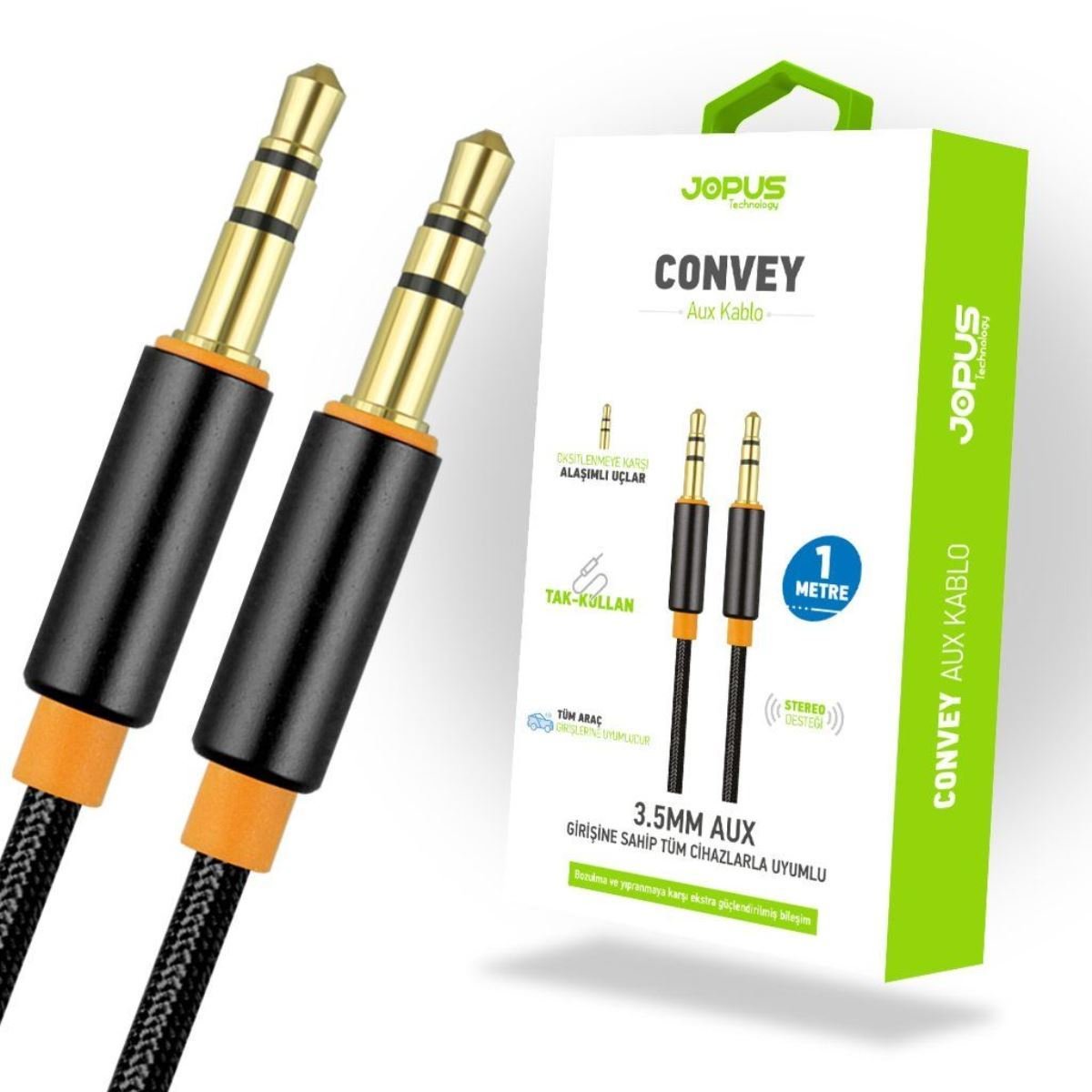 43373_1.jpg Jopus Jopus Universal 3.5mm JA-05 Convey 1 Metre AUX Kablosu SİYAH - Görsel 1